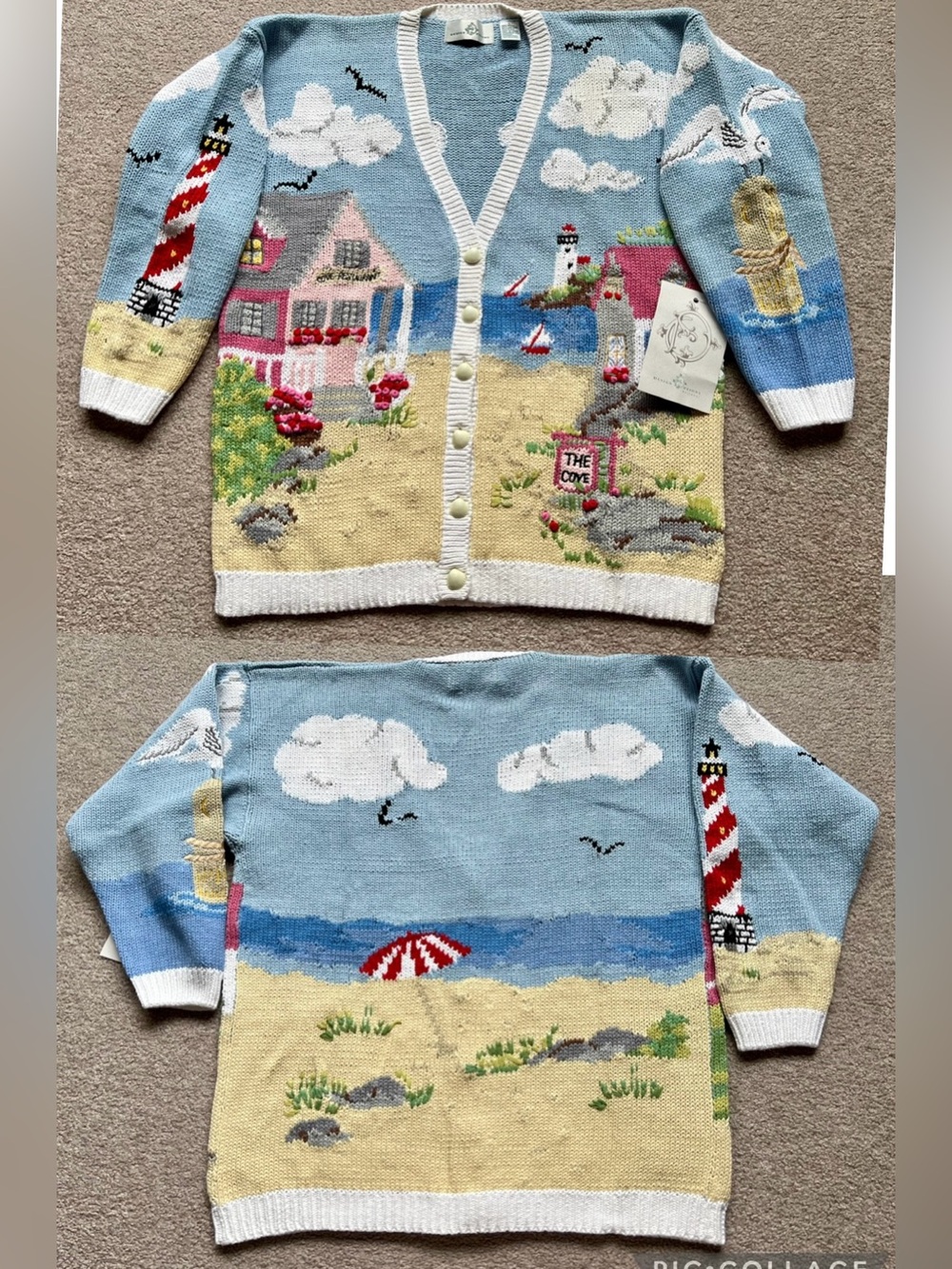 Price firm- NWT Design Options L Cottage Beach Lighthouse Bird Sweater